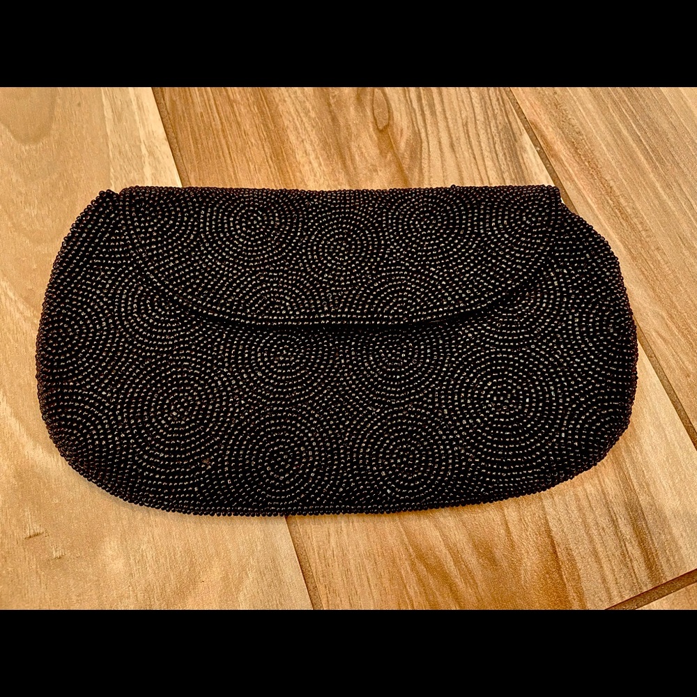 Vintage beaded black clutch - made in Japan